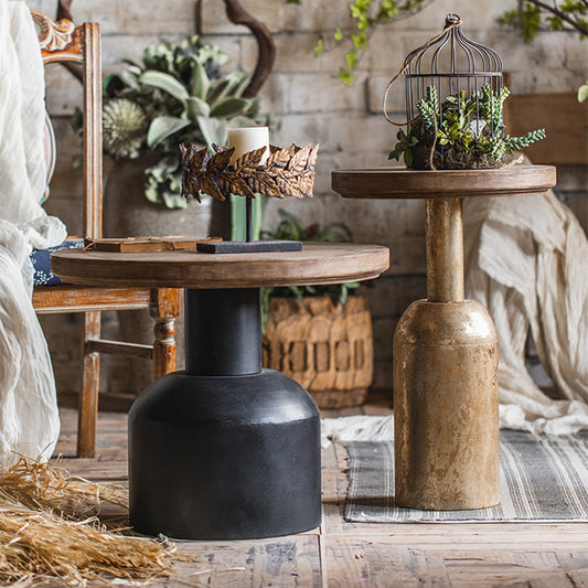 Tavolo laterale piedistallo in legno tavolo rotondo rustico in finitura in difficoltà