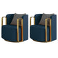 Glam Square Arms Armchair Solid Color Arms Included Armchair for Living Room Dark Blue Microfiber Leather 2 Piece Set Clearhalo 'Accent Chairs' 'accent_chairs' 'Chairs & Seating' 'furn' 'furn_accent_chairs' 'Furniture' 'Living Room Furniture' 6984927