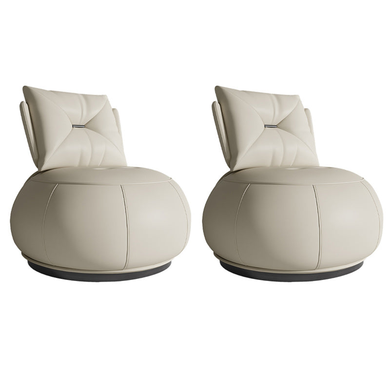 Solid Color Lounge Chair Living Room Round Base Side Fixed Back Chair Khaki Microfiber Leather 2 Piece Set Clearhalo 'Accent Chairs' 'accent_chairs' 'Chairs & Seating' 'furn' 'furn_accent_chairs' 'Furniture' 'Living Room Furniture' 6984944