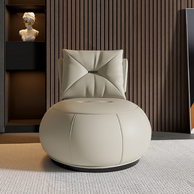 Solid Color Lounge Chair Living Room Round Base Side Fixed Back Chair Khaki Microfiber Leather 1 Piece Clearhalo 'Accent Chairs' 'accent_chairs' 'Chairs & Seating' 'furn' 'furn_accent_chairs' 'Furniture' 'Living Room Furniture' 6984945