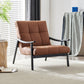Solid Color Wooden Lounge Chair Genuine Leather Bedroom Side Chair