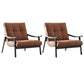 Solid Color Wooden Lounge Chair Genuine Leather Bedroom Side Chair