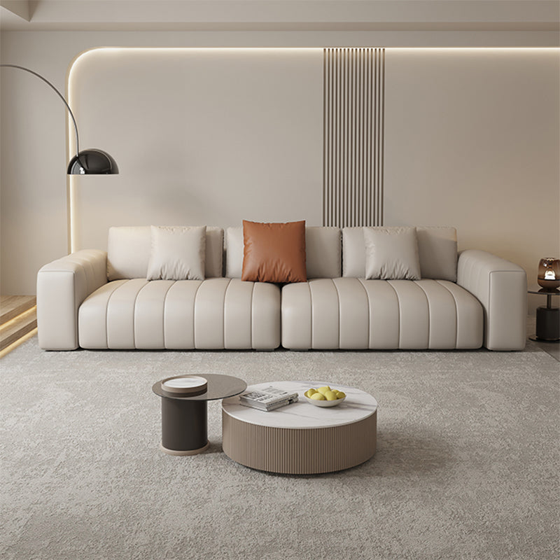 Zeitgenössischer echtes Leder weiße Kissen Quadrat Arm Sästee