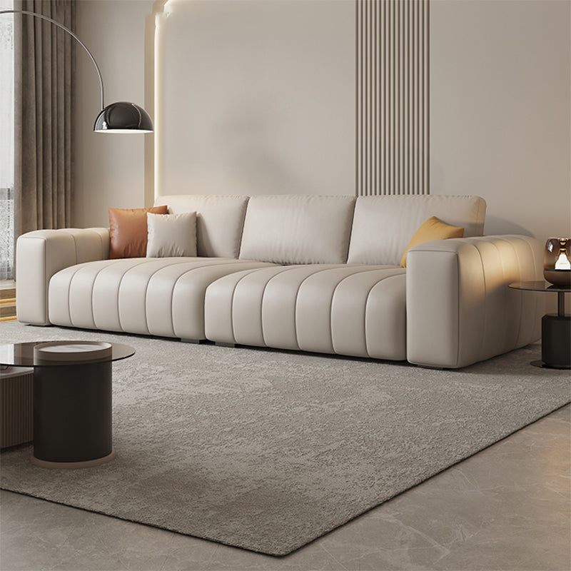 Zeitgenössischer echtes Leder weiße Kissen Quadrat Arm Sästee