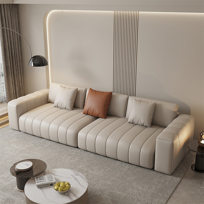 Zeitgenössischer echtes Leder weiße Kissen Quadrat Arm Sästee