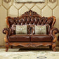 Sofá de brazo acampanado con asiento dividido tradicional con mechones adornados con almohadas en marrón