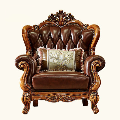 Sofá de brazo acampanado con asiento dividido tradicional con mechones adornados con almohadas en marrón