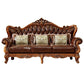 Sofá de brazo acampanado con asiento dividido tradicional con mechones adornados con almohadas en marrón