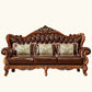 Sofá de brazo acampanado con asiento dividido tradicional con mechones adornados con almohadas en marrón