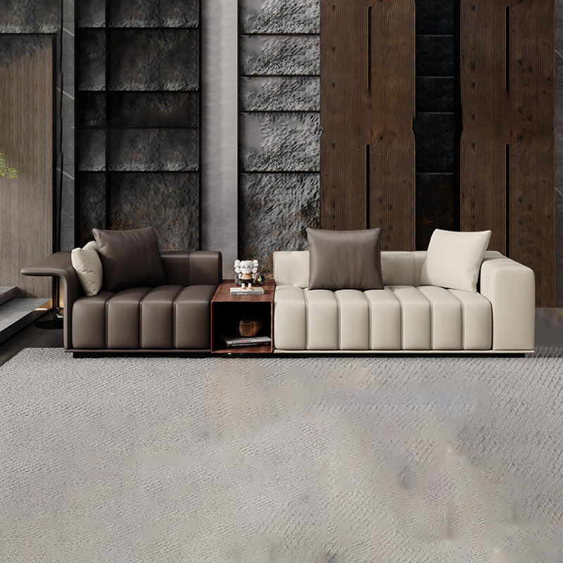 Contemporary Sofa Faux Leather Tufted Off-White Convertible Sofa for Living Room 118"L x 39"W x 25"H Genuine Leather Storage Included Clearhalo 'furn' 'furn_sofas' 'Furniture' 'Living Room Furniture' 'Sofa' 'sofas' 6985031