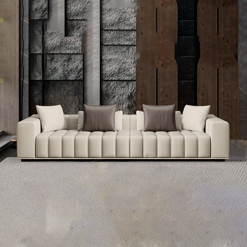 Contemporary Sofa Faux Leather Tufted Off-White Convertible Sofa for Living Room 118"L x 39"W x 25"H Genuine Leather Storage Not Included Clearhalo 'furn' 'furn_sofas' 'Furniture' 'Living Room Furniture' 'Sofa' 'sofas' 6985032