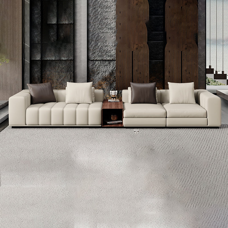 Contemporary Sofa Faux Leather Tufted Off-White Convertible Sofa for Living Room 142"L x 39"W x 25"H Genuine Leather Storage Included Clearhalo 'furn' 'furn_sofas' 'Furniture' 'Living Room Furniture' 'Sofa' 'sofas' 6985034