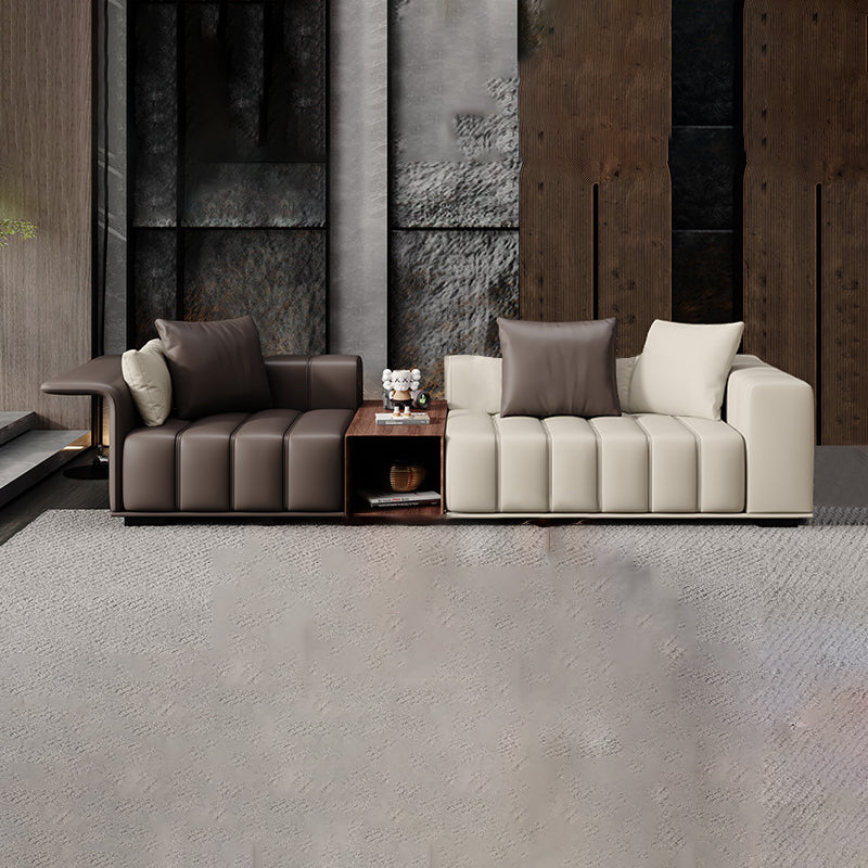 Contemporary Sofa Faux Leather Tufted Off-White Convertible Sofa for Living Room 110"L x 39"W x 25"H Genuine Leather Storage Included Clearhalo 'furn' 'furn_sofas' 'Furniture' 'Living Room Furniture' 'Sofa' 'sofas' 6985036