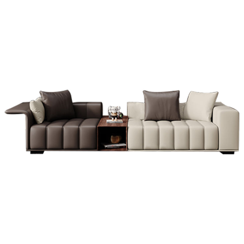 Contemporary Sofa Faux Leather Tufted Off-White Convertible Sofa for Living Room Clearhalo 'furn' 'furn_sofas' 'Furniture' 'Living Room Furniture' 'Sofa' 'sofas' 6985038