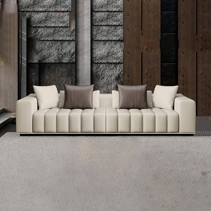 Contemporary Sofa Faux Leather Tufted Off-White Convertible Sofa for Living Room 110"L x 39"W x 25"H Genuine Leather Storage Not Included Clearhalo 'furn' 'furn_sofas' 'Furniture' 'Living Room Furniture' 'Sofa' 'sofas' 6985039