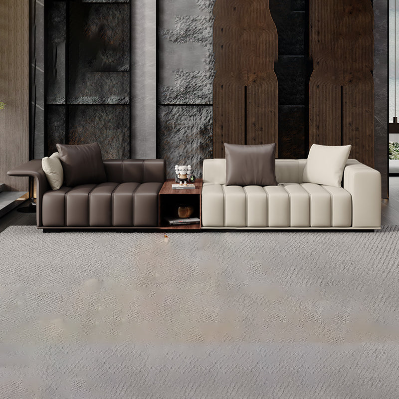 Contemporary Sofa Faux Leather Tufted Off-White Convertible Sofa for Living Room 126"L x 39"W x 25"H Genuine Leather Storage Included Clearhalo 'furn' 'furn_sofas' 'Furniture' 'Living Room Furniture' 'Sofa' 'sofas' 6985040