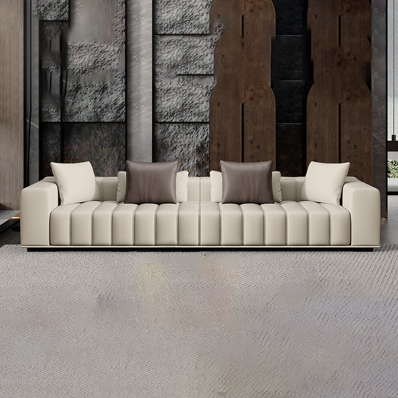 Contemporary Sofa Faux Leather Tufted Off-White Convertible Sofa for Living Room 126"L x 39"W x 25"H Genuine Leather Storage Not Included Clearhalo 'furn' 'furn_sofas' 'Furniture' 'Living Room Furniture' 'Sofa' 'sofas' 6985043