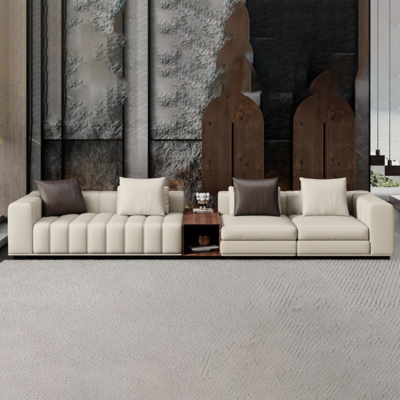 Contemporary Sofa Faux Leather Tufted Off-White Convertible Sofa for Living Room 157"L x 39"W x 25"H Genuine Leather Storage Included Clearhalo 'furn' 'furn_sofas' 'Furniture' 'Living Room Furniture' 'Sofa' 'sofas' 6985045