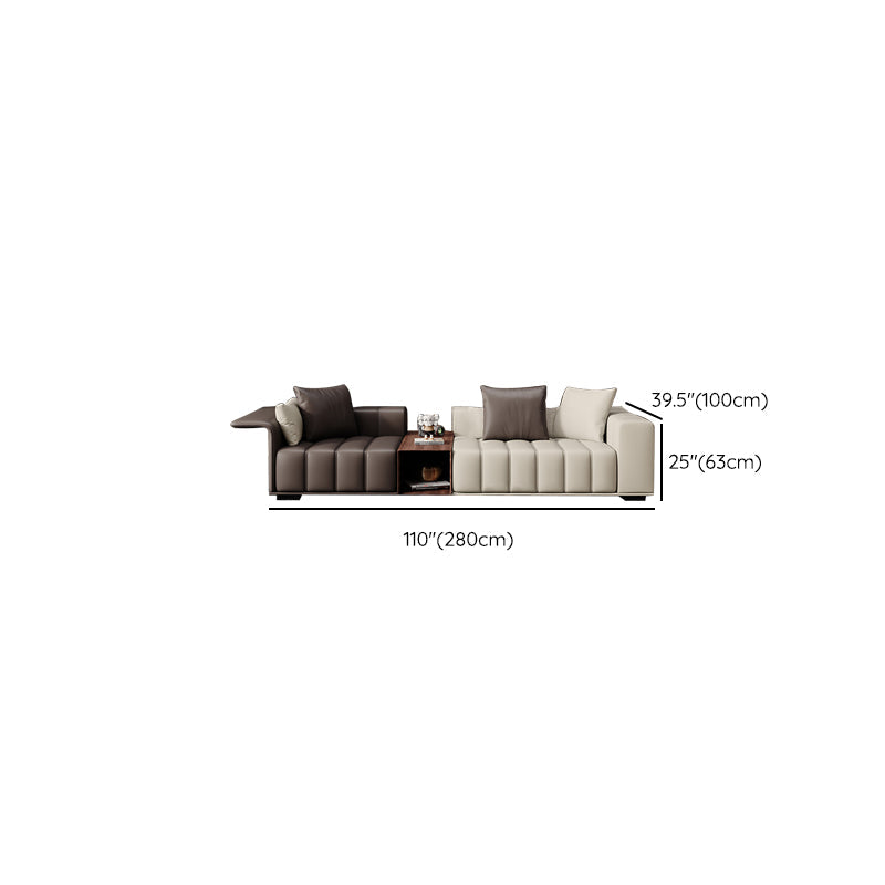 Contemporary Sofa Faux Leather Tufted Off-White Convertible Sofa for Living Room Clearhalo 'furn' 'furn_sofas' 'Furniture' 'Living Room Furniture' 'Sofa' 'sofas' 6985048