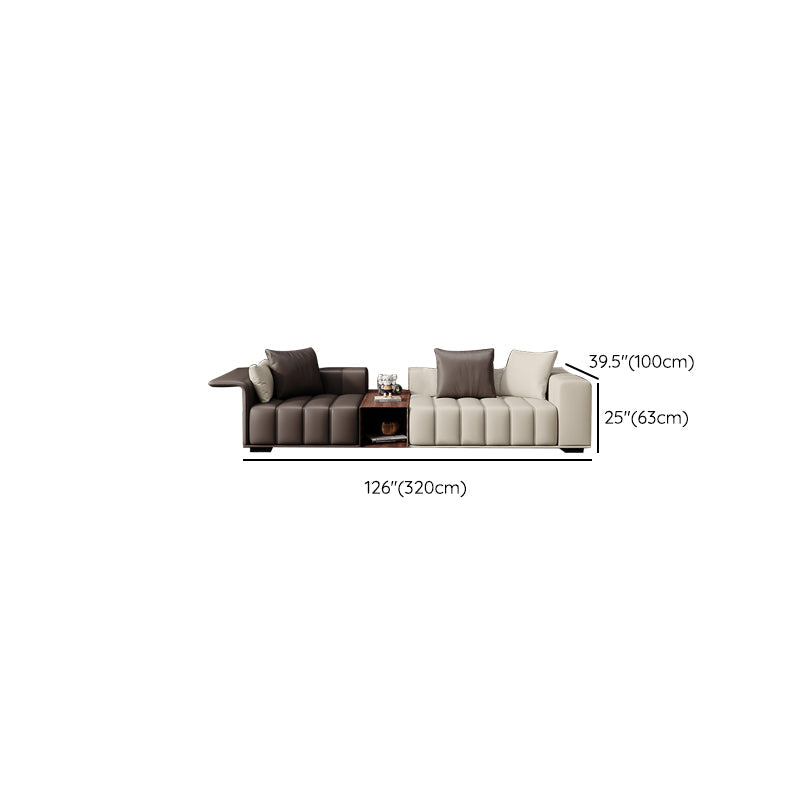 Contemporary Sofa Faux Leather Tufted Off-White Convertible Sofa for Living Room Clearhalo 'furn' 'furn_sofas' 'Furniture' 'Living Room Furniture' 'Sofa' 'sofas' 6985050
