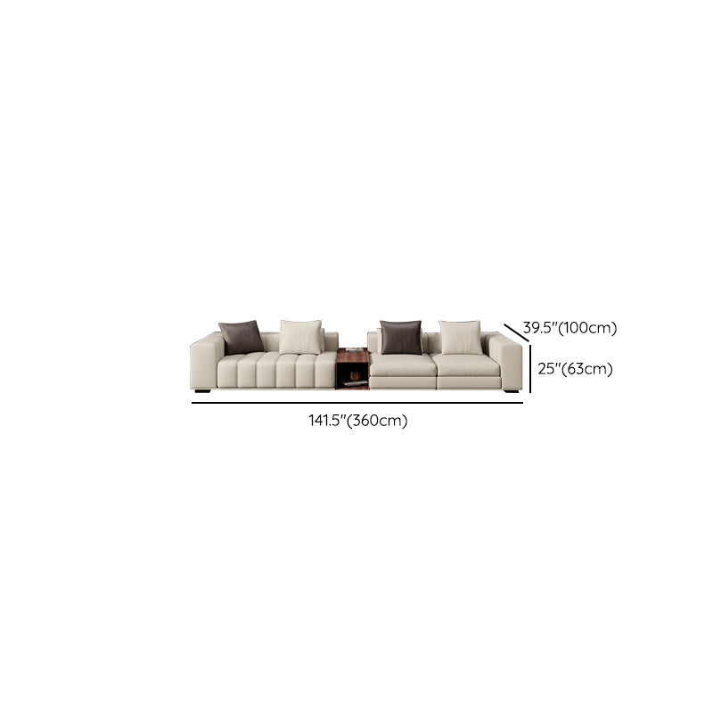 Contemporary Sofa Faux Leather Tufted Off-White Convertible Sofa for Living Room Clearhalo 'furn' 'furn_sofas' 'Furniture' 'Living Room Furniture' 'Sofa' 'sofas' 6985051