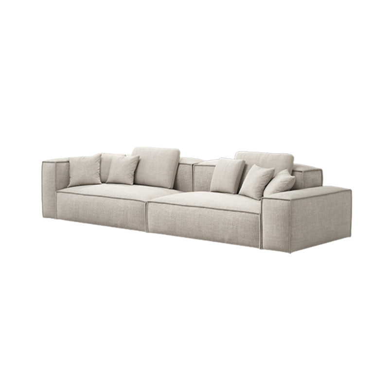 Modern White Cushions Square Arm Living Room Genuine Leather Seating