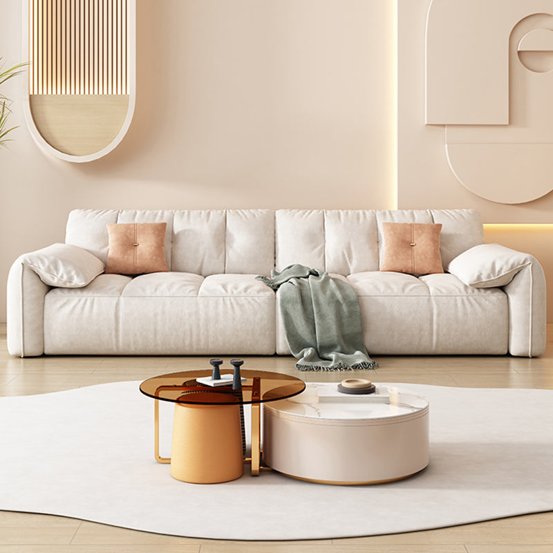 Off-White Fabric Sofa Pillow Top Arm Reclining Loveseat for Bonus Room Clearhalo 'furn' 'furn_sofas' 'Furniture' 'Living Room Furniture' 'Sofa' 'sofas' 6985276