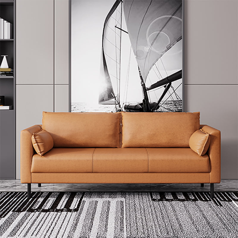 Skandinavisches Kunstledersofa mit 2 Kissen quadratischer Arm Wohnzimmer Sitzgelegenheiten