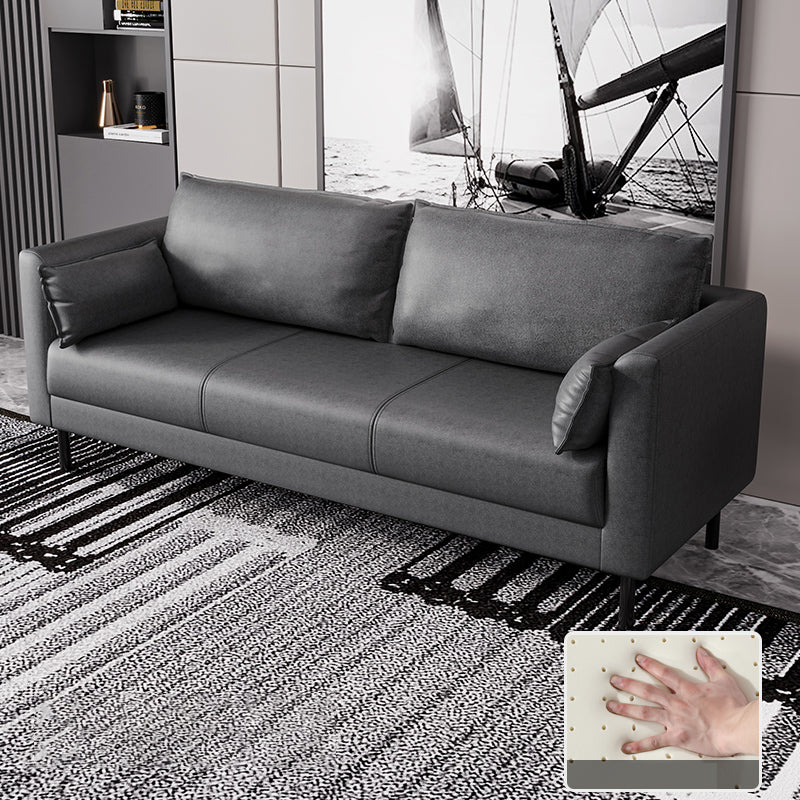 Skandinavisches Kunstledersofa mit 2 Kissen quadratischer Arm Wohnzimmer Sitzgelegenheiten