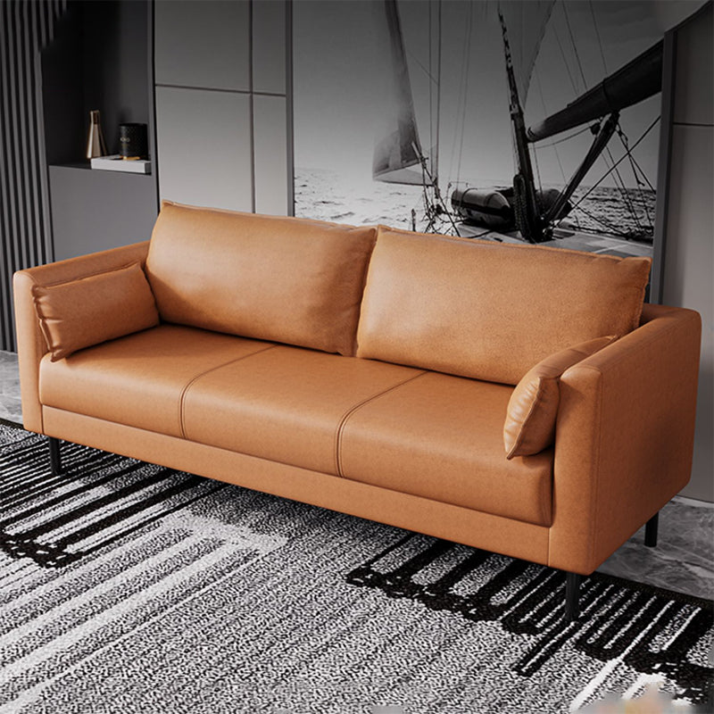 Skandinavisches Kunstledersofa mit 2 Kissen quadratischer Arm Wohnzimmer Sitzgelegenheiten