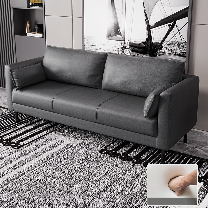Skandinavisches Kunstledersofa mit 2 Kissen quadratischer Arm Wohnzimmer Sitzgelegenheiten