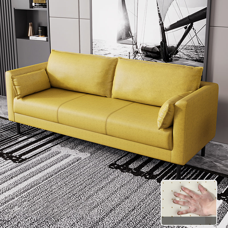 Skandinavisches Kunstledersofa mit 2 Kissen quadratischer Arm Wohnzimmer Sitzgelegenheiten