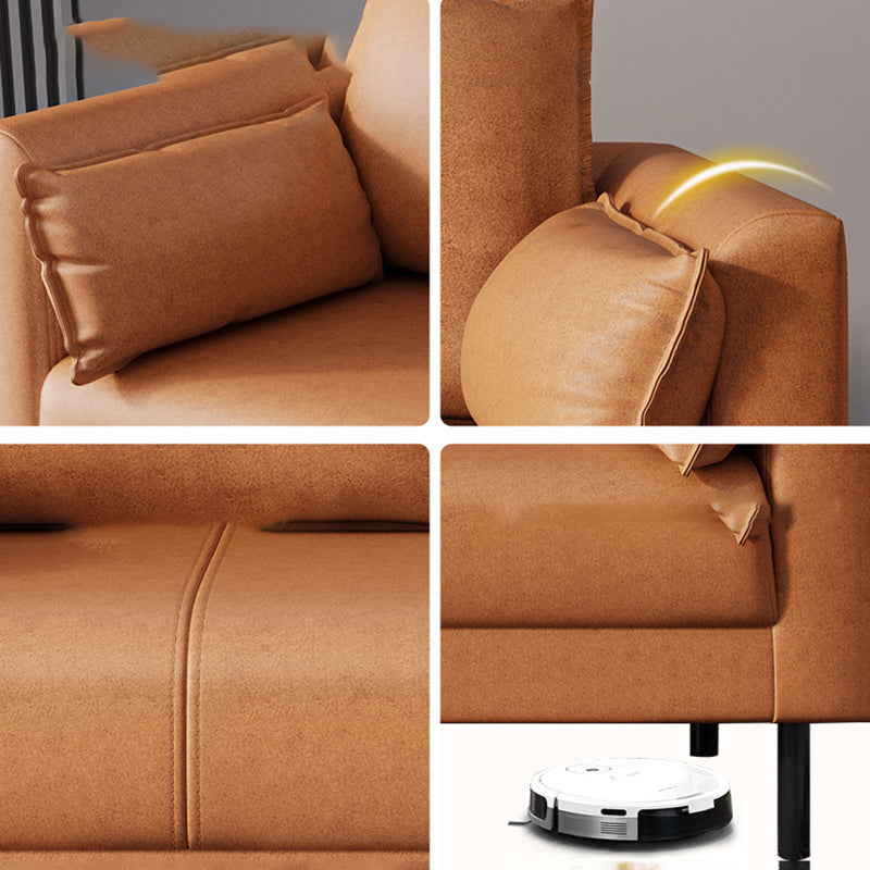 Skandinavisches Kunstledersofa mit 2 Kissen quadratischer Arm Wohnzimmer Sitzgelegenheiten