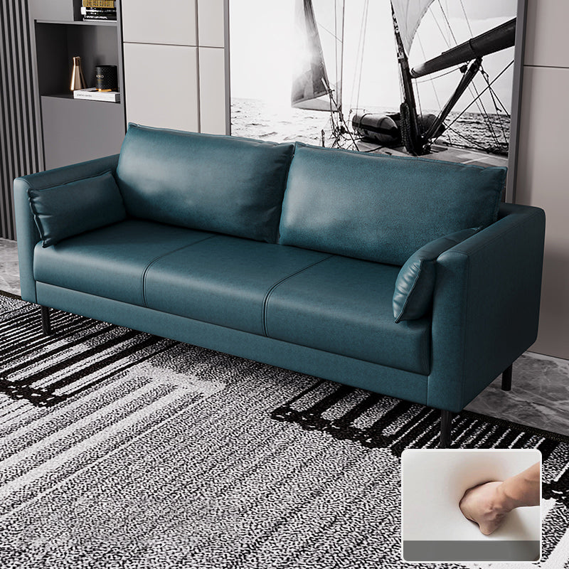Skandinavisches Kunstledersofa mit 2 Kissen quadratischer Arm Wohnzimmer Sitzgelegenheiten
