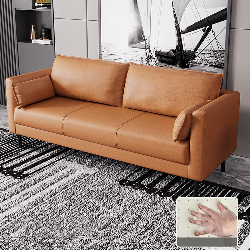 Skandinavisches Kunstledersofa mit 2 Kissen quadratischer Arm Wohnzimmer Sitzgelegenheiten