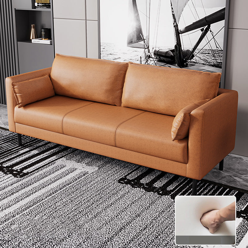 Skandinavisches Kunstledersofa mit 2 Kissen quadratischer Arm Wohnzimmer Sitzgelegenheiten