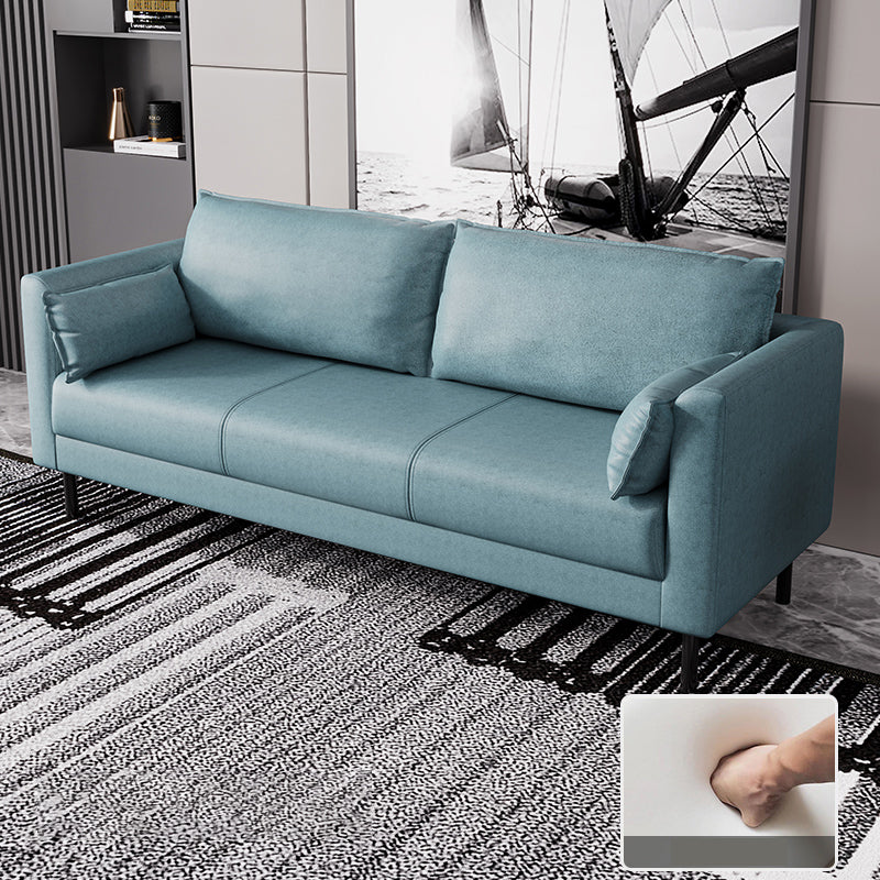 Skandinavisches Kunstledersofa mit 2 Kissen quadratischer Arm Wohnzimmer Sitzgelegenheiten