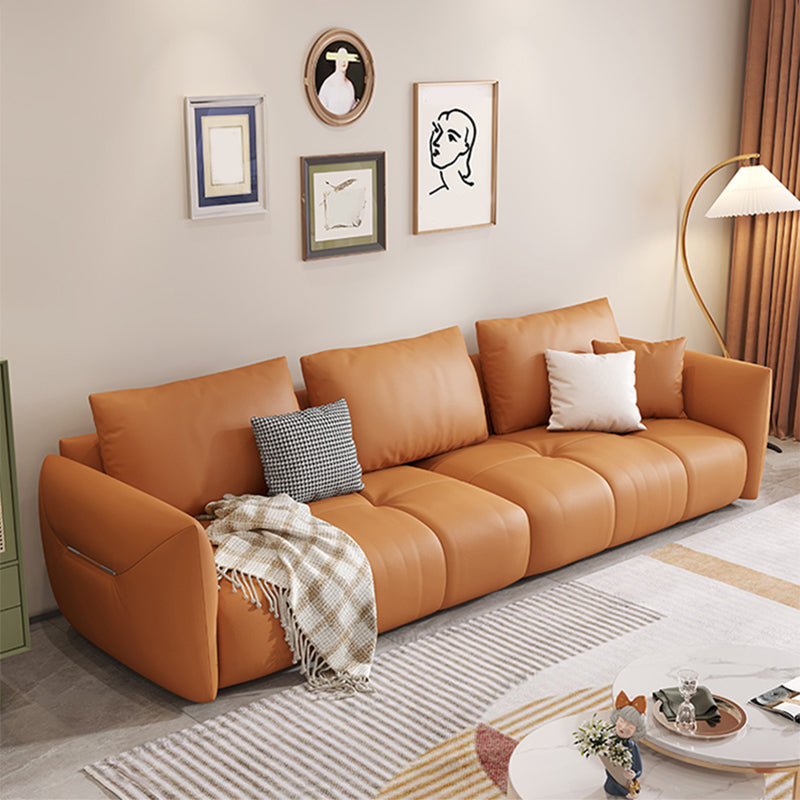スカンジナビアの本革のオレンジ枕正方形の腕のリビングルームの座席
