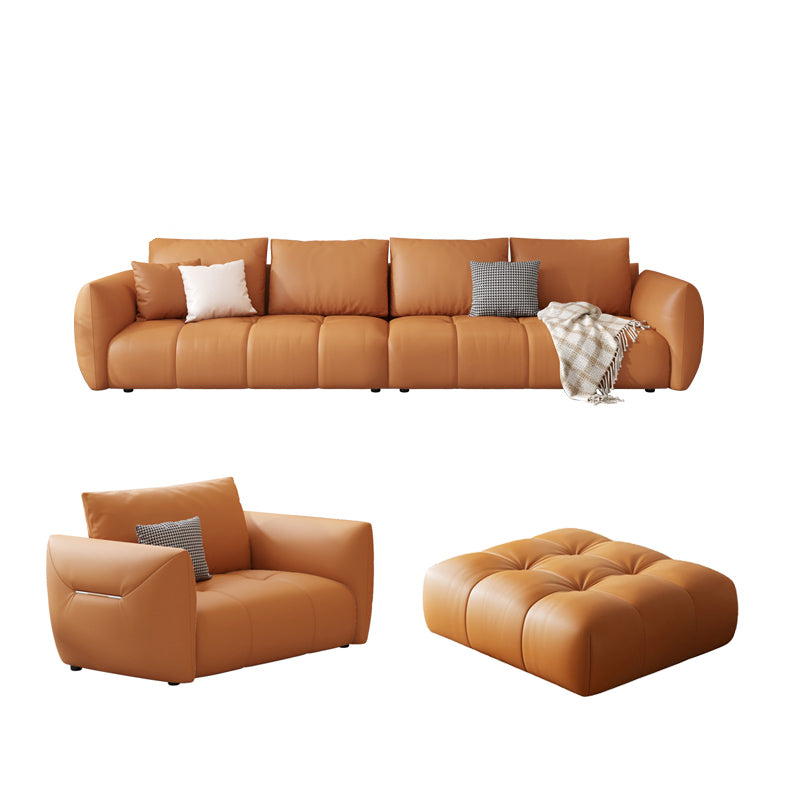 スカンジナビアの本革のオレンジ枕正方形の腕のリビングルームの座席