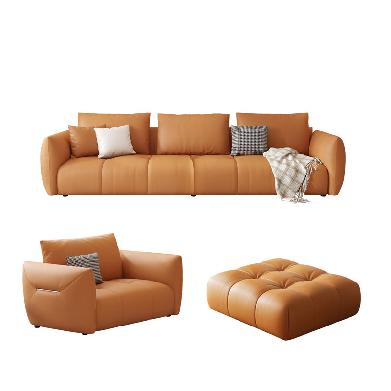 スカンジナビアの本革のオレンジ枕正方形の腕のリビングルームの座席