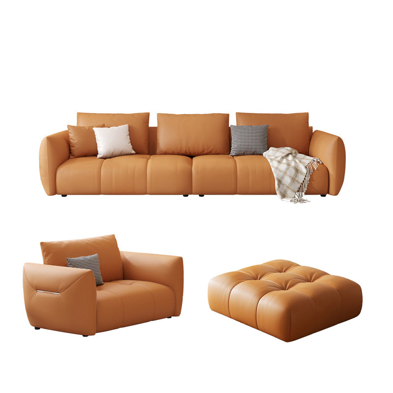 スカンジナビアの本革のオレンジ枕正方形の腕のリビングルームの座席