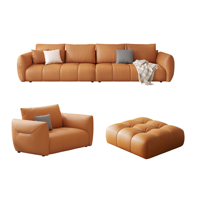スカンジナビアの本革のオレンジ枕正方形の腕のリビングルームの座席