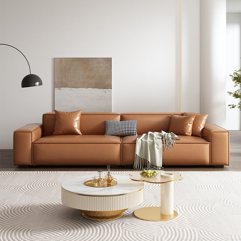 Vintage Genuine Leather Orange Cushions Square Arm Living Room Settee Clearhalo 'furn' 'furn_sofas' 'Furniture' 'Living Room Furniture' 'Sofa' 'sofas' 6985473