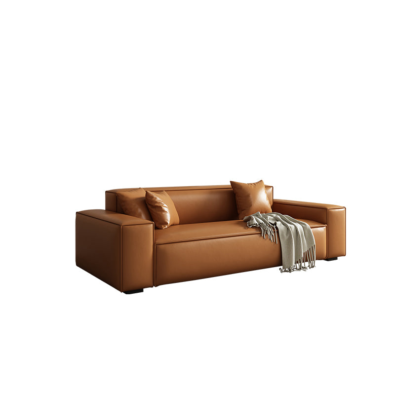 Vintage Genuine Leather Orange Cushions Square Arm Living Room Settee 75"L x 37"W x 28"H Latex Clearhalo 'furn' 'furn_sofas' 'Furniture' 'Living Room Furniture' 'Sofa' 'sofas' 6985484