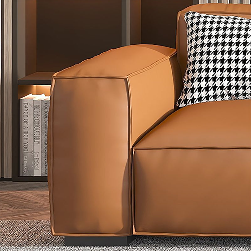 Vintage Genuine Leather Orange Cushions Square Arm Living Room Settee Clearhalo 'furn' 'furn_sofas' 'Furniture' 'Living Room Furniture' 'Sofa' 'sofas' 6985487