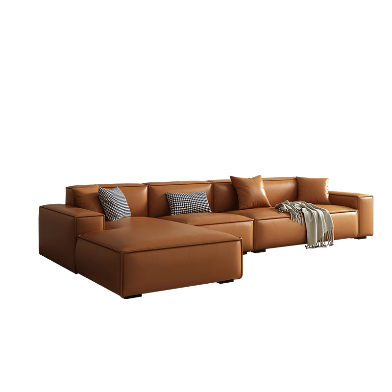 Vintage Genuine Leather Orange Cushions Square Arm Living Room Settee 132"L x 65"W x 28"H Latex Clearhalo 'furn' 'furn_sofas' 'Furniture' 'Living Room Furniture' 'Sofa' 'sofas' 6985494