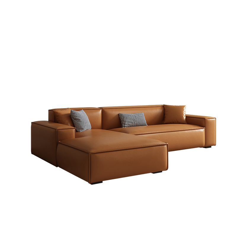 Vintage Genuine Leather Orange Cushions Square Arm Living Room Settee 104"L x 65"W x 28"H Sponge Clearhalo 'furn' 'furn_sofas' 'Furniture' 'Living Room Furniture' 'Sofa' 'sofas' 6985499