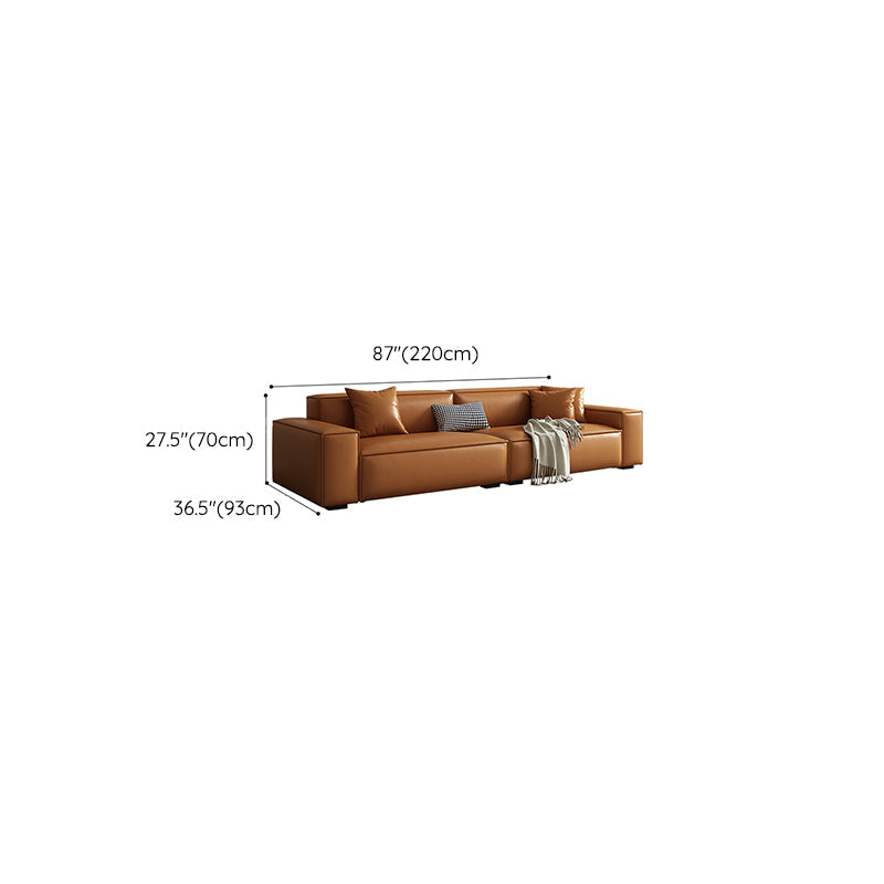 Vintage Genuine Leather Orange Cushions Square Arm Living Room Settee Clearhalo 'furn' 'furn_sofas' 'Furniture' 'Living Room Furniture' 'Sofa' 'sofas' 6985507