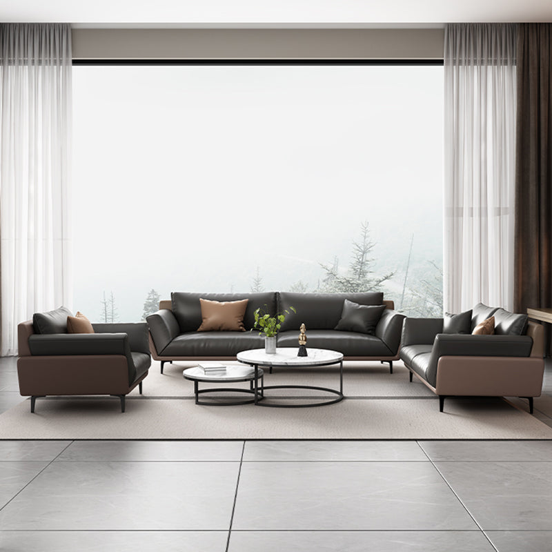 Black Faux Leather Flared Arm Chesterfield Sofa Industrial Style Seating Clearhalo 'furn' 'furn_sofas' 'Furniture' 'Living Room Furniture' 'Sofa' 'sofas' 6985595