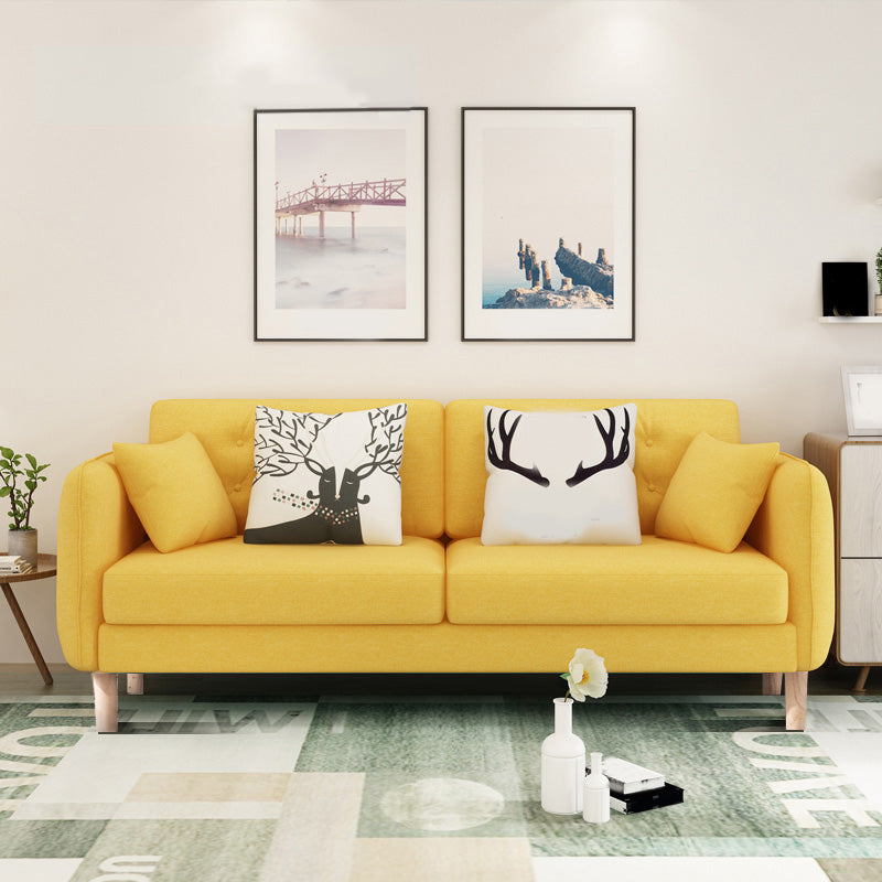 Linen Chesterfield Sofa Living Room Loose Back with 4 Legs Seating Yellow Cotton and Linen Clearhalo 'furn' 'furn_sofas' 'Furniture' 'Living Room Furniture' 'Sofa' 'sofas' 6985621